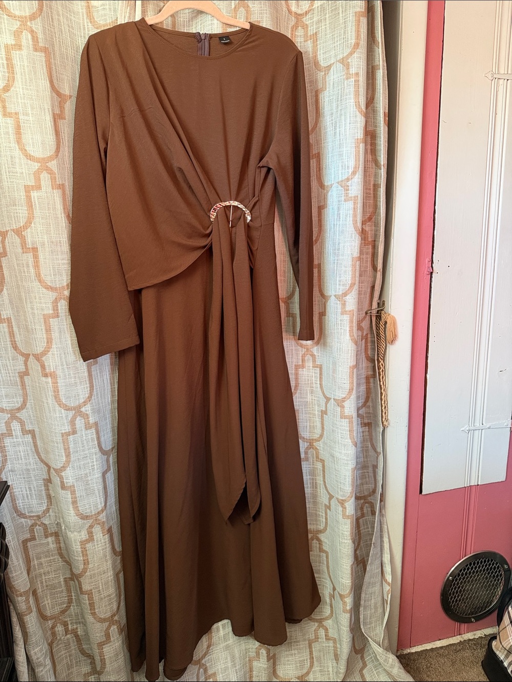 SHEIN Brown Long-Sleeve Twist-Ring Maxi Dress